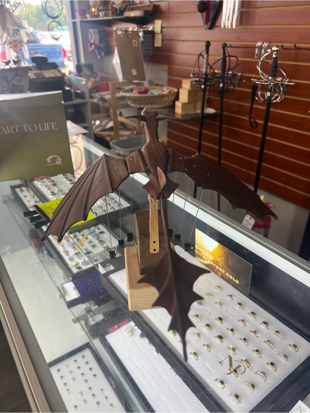 Wooden Bat Kinetic Sculpture - Brown